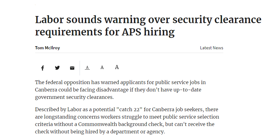 https://www.canberratimes.com.au/story/6032491/labor-sounds-warning-over-security-clearance-requirements-for-aps-hiring/